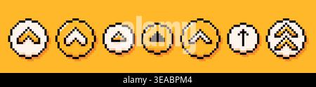 Set with swipe up circle buttons drawn in pixel art style. Stock Vector