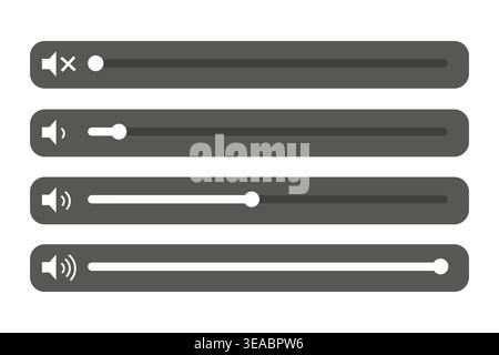 Vector volume controls. User interface elements. Audio level adjustment set. EPS 10. Stock Vector