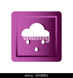 Vector rain icon. Cloud raindrop symbol. Purple weather button. Application interface element. Stock Vector