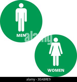 Green and round men and women bathroom signs isolated on a white background (trad. women and men) Stock Vector