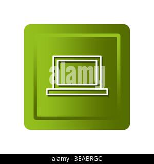 Vector laptop icon. Green button element. Computer screen symbol. Modern technology graphic. Stock Vector