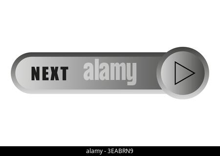 Vector gradient gray button. NEXT text display element. Play symbol control icon. Stock Vector
