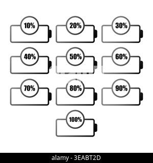 Battery percentage set. Charge levels icon. Energy power Vector. Number status labels Stock Vector