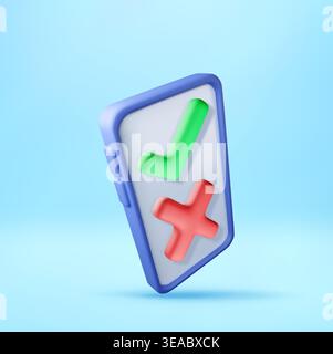 3D Smartphone with check mark and cross sign Stock Vector