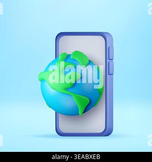 3D smartphone with a world globe Stock Vector