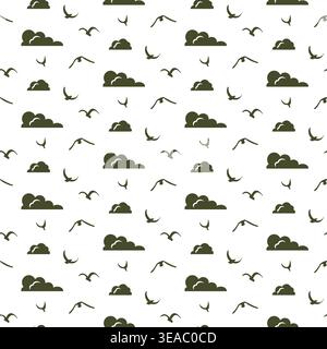Green Cloud Bird Pattern Stock Vector