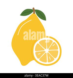 lemon fruit, fresh citrus whole and sliced lemon, natural food ingredient, minimal clean design- vector illustration Stock Vector
