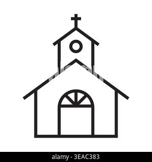 simple line church icon, religious symbol, christian church silhouette, spiritual architecture clipart, perfect for First Communion, Baptism invitatio Stock Vector