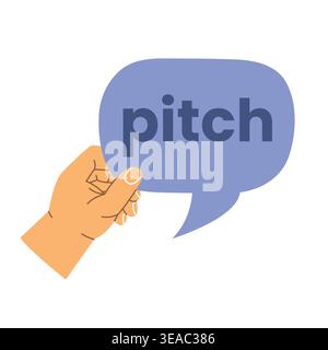 hand with speech bubble with word pitch, elevatory speech, business presentation concept, communication and startup idea- vector Illustration Stock Vector