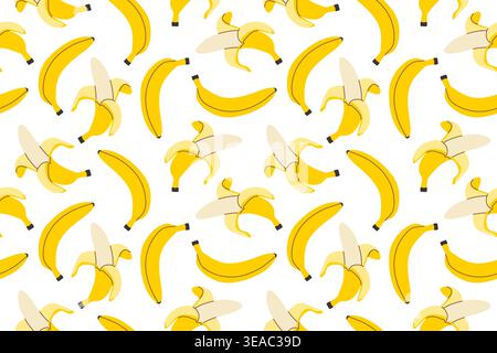 ripe peeled and whole banana seamless pattern, tropical fruit background, minimal clean design for textile and packaging- vector illustration Stock Vector
