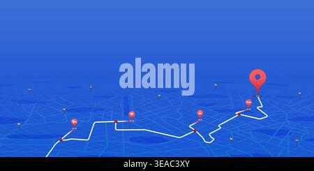 Highway disruptions. Accident road. Closed turns of the route, road. Traffic detours on perspective map. Location tracks dashboard. Generic city map Stock Vector