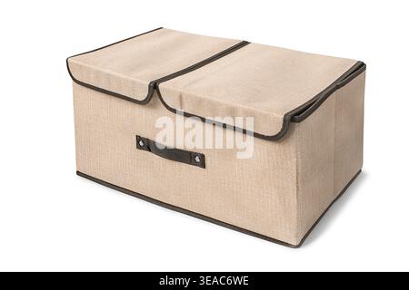 Large closed canvas fabric storage box isolated on white background Stock Photo