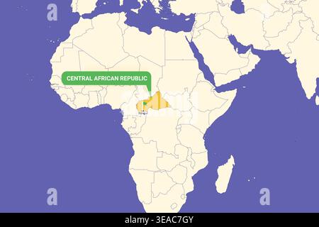 Highlighted infographic map illustration of Central African Republic perfect for educational use travel guides geography presentations Stock Vector