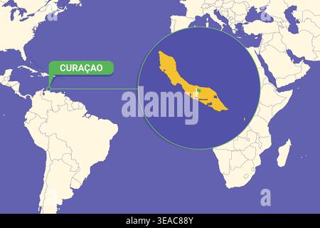 Highlighted infographic map illustration of Curacao perfect for educational use travel guides geography presentations and national culture projects Stock Vector