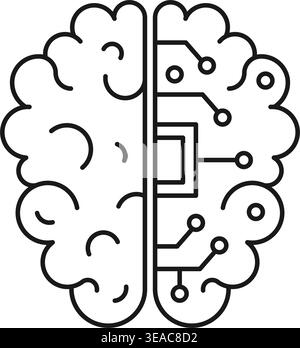 Digital technology human brain, circuit board icon in line style. Vector illustration Stock Vector