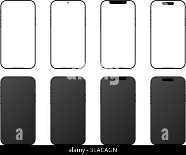 Smartphone Mockup Set with Black and White Screens. Mobile Phone Devices Template for Advertisement, Vector Illustration Stock Vector