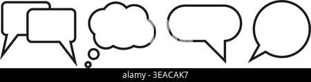 Clean set of four speech and thought bubbles in minimalist style two dialogue bubbles a thought cloud with trail and two speech bubbles oval and round Stock Vector
