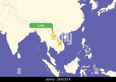 Highlighted infographic map illustration of Laos perfectly suited for educational use travel guides geography presentations Stock Vector