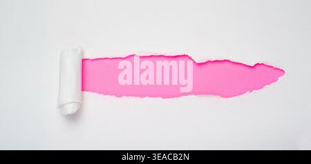 Minimalist Torn Edge Paper Reveal Bright Pink Background Element Graphic Stock Photo