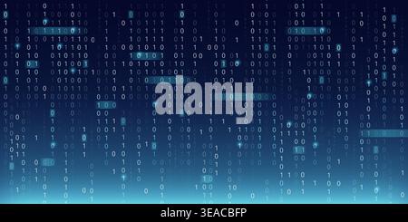 Abstract blue binary code background with highlighted numbers. Vector realistic illustration of seamless futuristic matrix pattern, computer software programming, data transfer network, virtual world Stock Vector