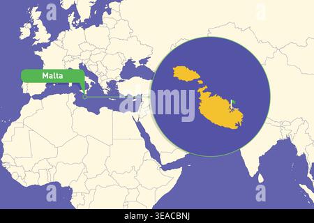 Highlighted infographic map illustration of Malta perfectly suited for educational use travel guides geography presentations Stock Vector