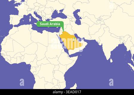 Highlighted infographic map illustration of Saudi Arabia perfect for educational use travel guidesgeography presentations and national culture project Stock Vector