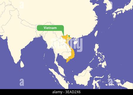 Highlighted infographic map illustration of Vietnam perfect for educational use travel guides geography presentations and national culture projects Stock Vector