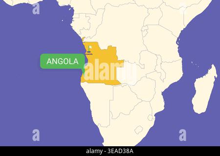 Highlighted infographic map illustration of Angola perfect for educational use travel guides geography presentations and national culture projects Stock Vector
