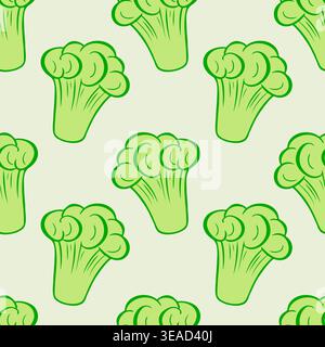 Broccoli vegetable pattern with green hand drawn outlines on light background for healthy food packaging, kitchen textile, and vegan cafe branding. Ve Stock Vector