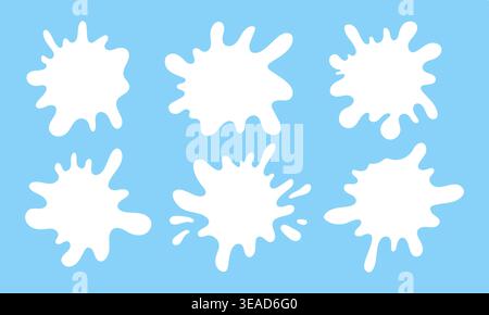 Water or milk puddle frame with wavy edges and splash shapes vector illustration set. Stock Vector
