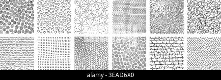 Crosshatch textures featuring hand-drawn line work and doodle pattern vector illustration set. Stock Vector