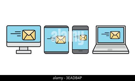 Multi-device email and communication icon set Stock Vector