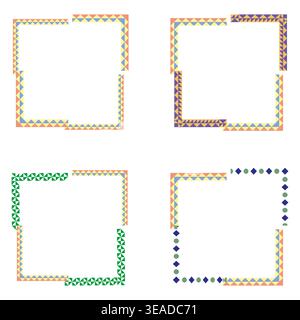 Dotted pattern border. Decorative vector set. Colorful square frame. Geometric ornament icon. EPS 10. Stock Vector