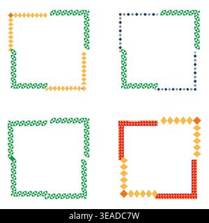 Bright point frame. Four square vector. Rainbow border set. Geometric dotted design. EPS 10. Stock Vector