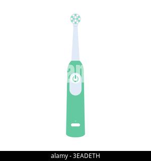 Green electric toothbrush with power button and brush head isolated on white background vector illustration Stock Vector