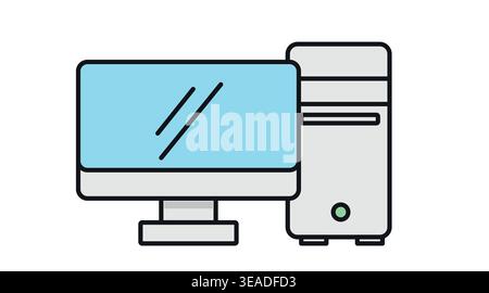 Desktop computer workstation icon: PC tower and monitor Stock Vector