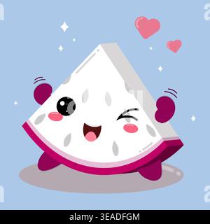 Illustration Of A Cute And Happy Character Cartoon Dragon Fruit Slice Stock Vector