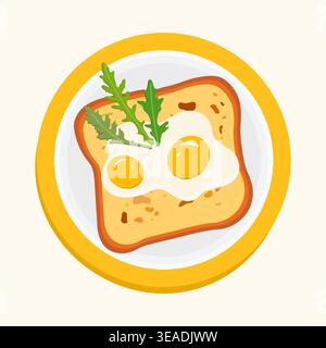 Eggs and arugula on toast served on a plate, top view, suitable as a breakfast food background vector Stock Vector