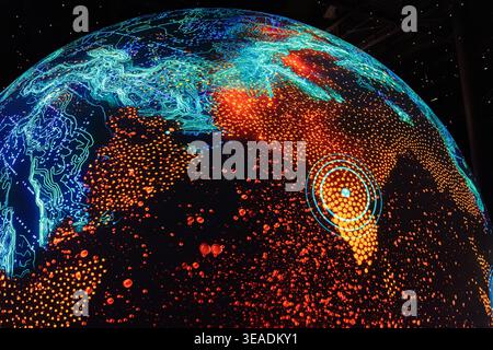13 January 2026, Dubai Expo City, UAE: Digital Earth globe showing global connectivity, data visualization, and an expanding network, highlighting Asi Stock Photo