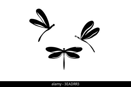 Silhouette vector dragonfly. Logo dragonfly. Wildlife illustration Isolated object on white background Stock Vector