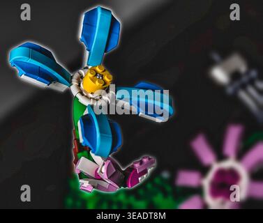 Looking down on an abstract geometric object on black background Stock Photo