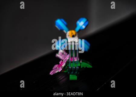 Looking down on an abstract geometric object on black background Stock Photo