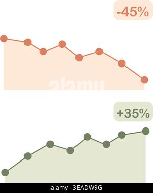 Business Growth and Decline Charts – Up and Down Graph Illustration Stock Vector