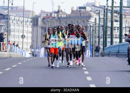 ISTANBUL, TURKIYE - APRIL 19, 2026: Athletes running in old town of Istanbul city during Istanbul Half Marathon Stock Photo