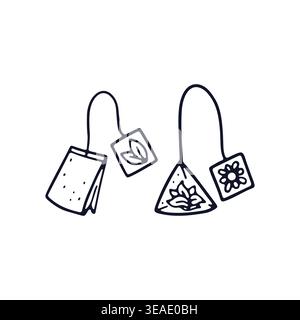 Hand drawn doodle tea bag with string icons vector illustration Stock Vector