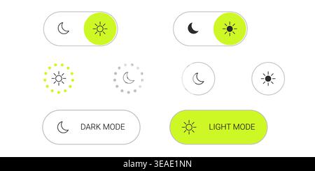 Y2k style night mode and light mode switch ui elements with minimal toggle buttons icons and clean layout Stock Vector