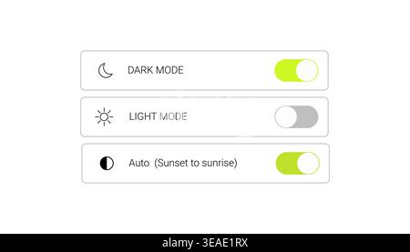 Y2k style night mode switch ui interface with light mode toggle and simple control panel layout elements Stock Vector