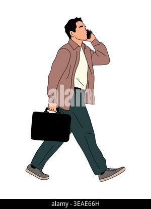 Business Man walks while talking on phone Stock Vector