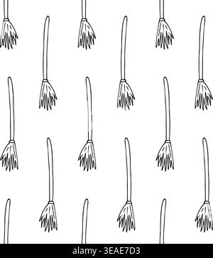 Vector seamless pattern of hand draw colored broom Stock Vector