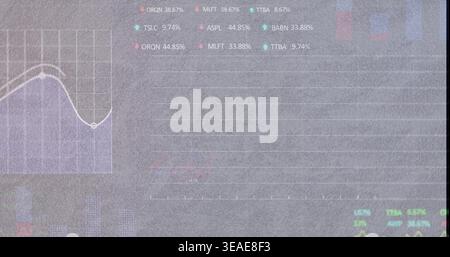 Displaying digital dashboard on office wall, showing purple filled area chart with white trend line Stock Photo